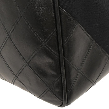 Chanel 1989-1991 Black Canvas Lambskin Bicolore 2way Shoulder Duffle Handbag