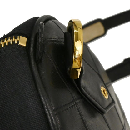 Chanel 1989-1991 Black Canvas Lambskin Bicolore 2way Shoulder Duffle Handbag