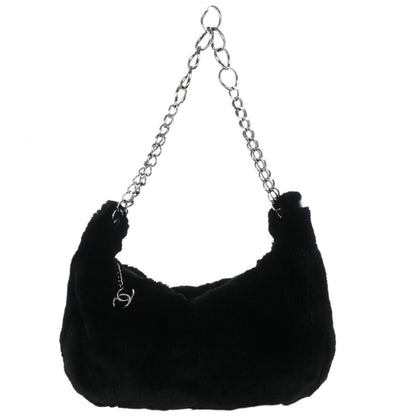 Chanel * 2001-2003 Black Lapin Fur Chain Hobo Handbag