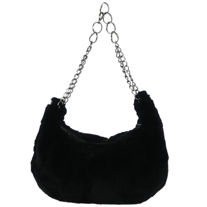 Chanel * 2001-2003 Black Lapin Fur Chain Hobo Handbag