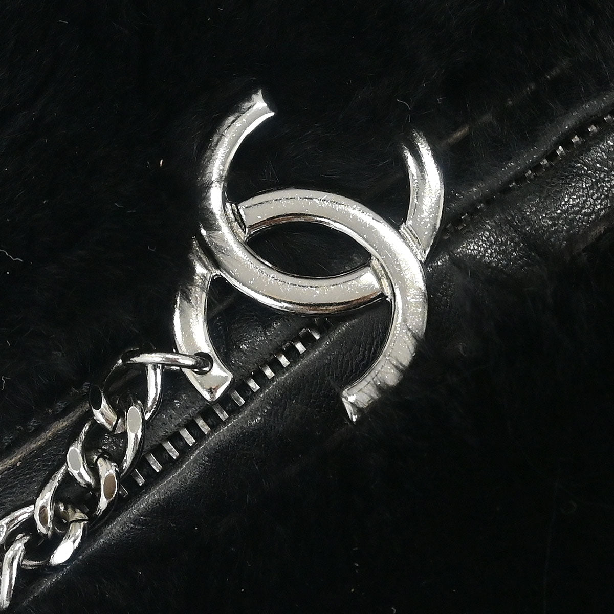 Chanel * 2001-2003 Black Lapin Fur Chain Hobo Handbag