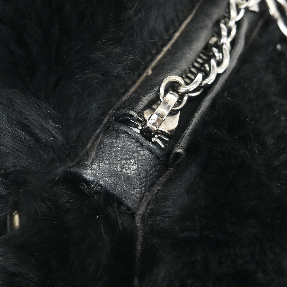 Chanel * 2001-2003 Black Lapin Fur Chain Hobo Handbag