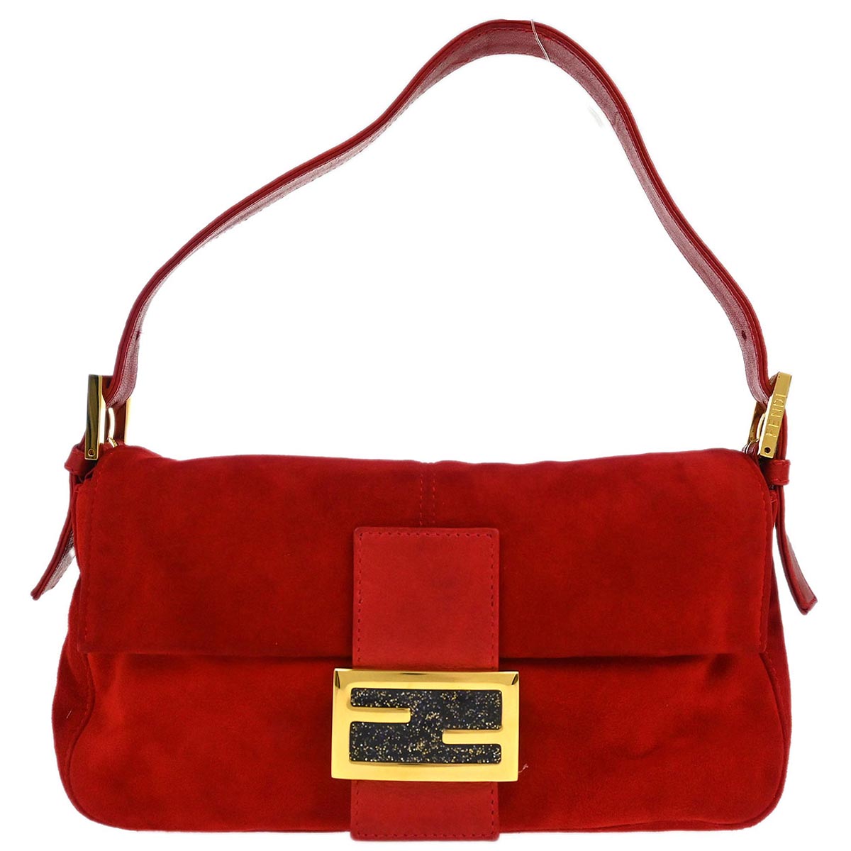Fendi Red Suede Baguette Handbag
