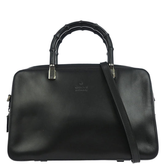 Gucci Black Leather Bamboo 2way Shoulder Handbag