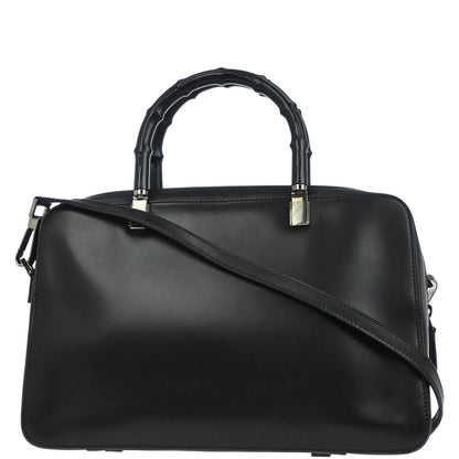 Gucci Black Leather Bamboo 2way Shoulder Handbag