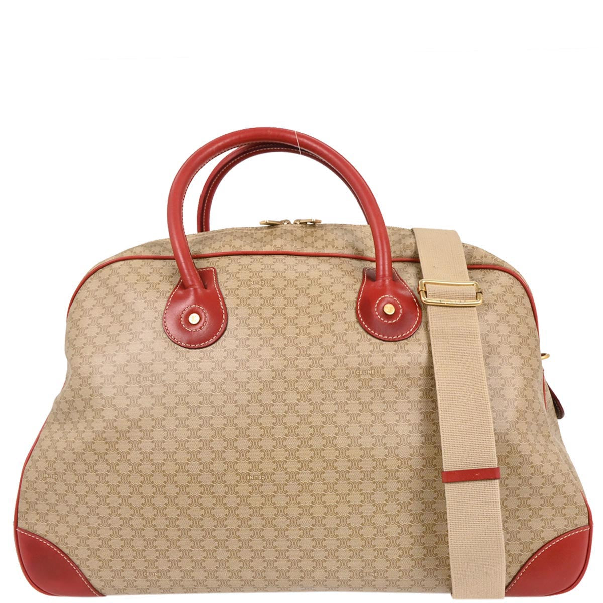 Celine Beige PVC Macadam Duffle 2way Shoulder Handbag