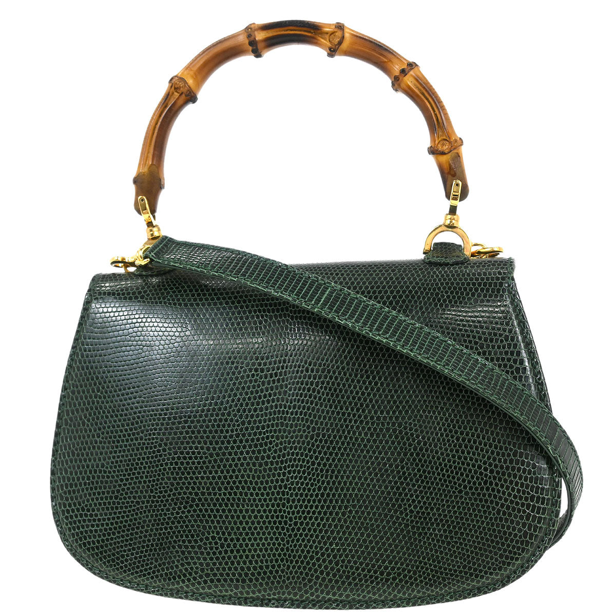Gucci * Green Lizard Bamboo 2way Shoulder Handbag