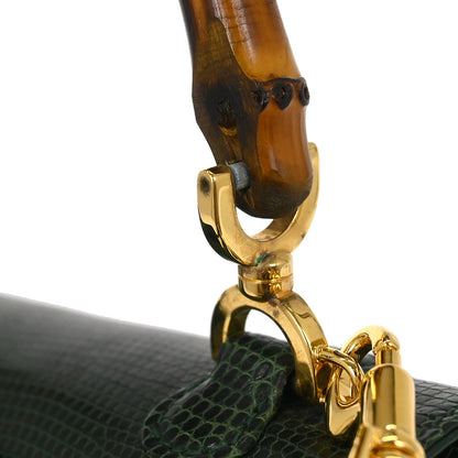 Gucci * Green Lizard Bamboo 2way Shoulder Handbag