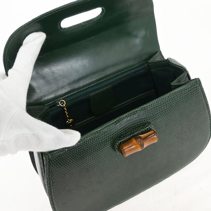 Gucci * Green Lizard Bamboo 2way Shoulder Handbag