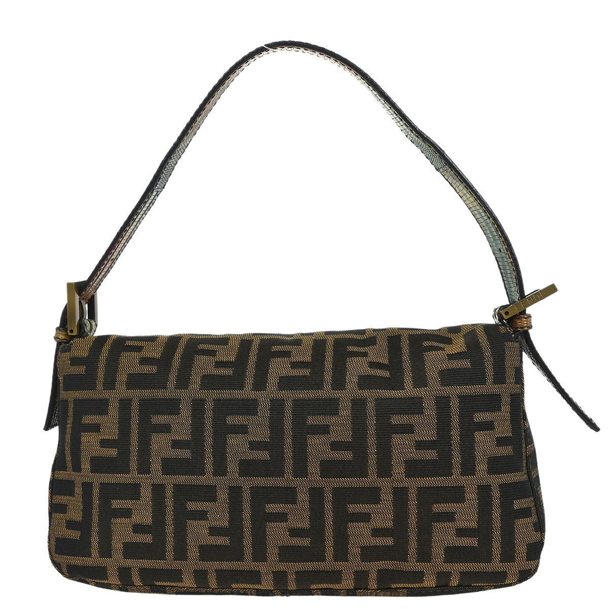 Fendi * Brown Pony Hair Lizard Zucca Baguette Handbag
