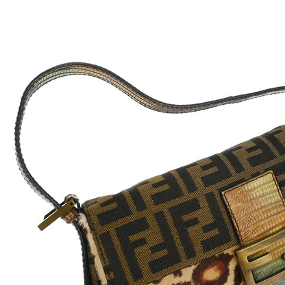 Fendi * Brown Pony Hair Lizard Zucca Baguette Handbag