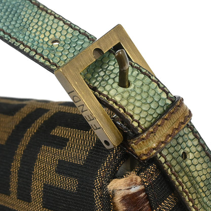 Fendi * Brown Pony Hair Lizard Zucca Baguette Handbag