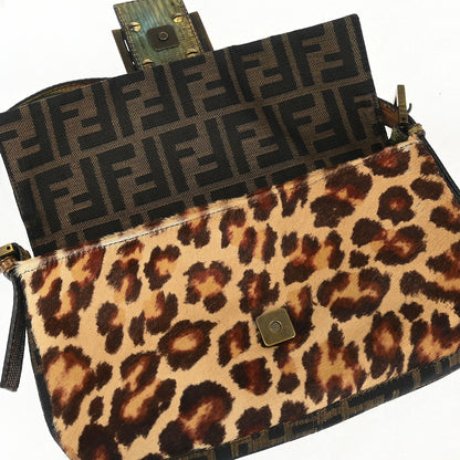 Fendi * Brown Pony Hair Lizard Zucca Baguette Handbag