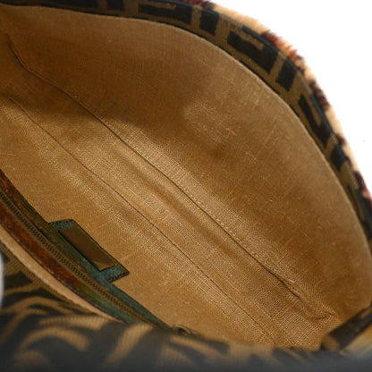 Fendi * Brown Pony Hair Lizard Zucca Baguette Handbag