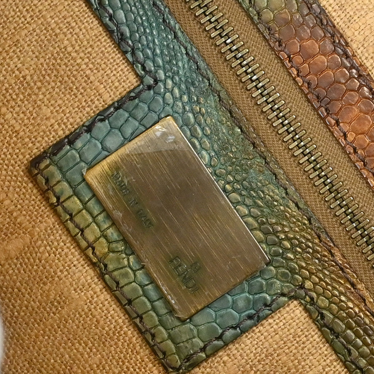 Fendi * Brown Pony Hair Lizard Zucca Baguette Handbag