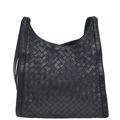 Bottega Veneta Navy Lambskin Intrecciato Shoulder Bag