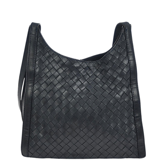 Bottega Veneta Navy Lambskin Intrecciato Shoulder Bag