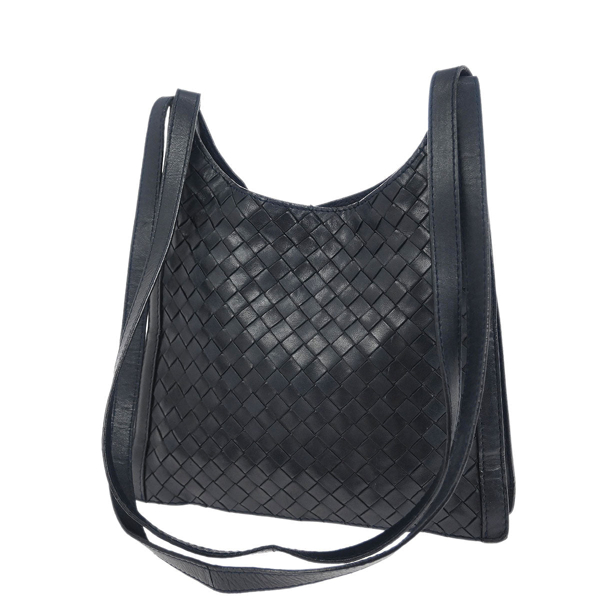 Bottega Veneta Navy Lambskin Intrecciato Shoulder Bag