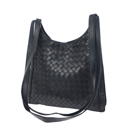 Bottega Veneta Navy Lambskin Intrecciato Shoulder Bag