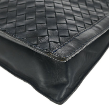 Bottega Veneta Navy Lambskin Intrecciato Shoulder Bag