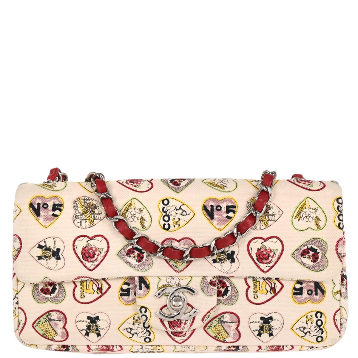 Chanel 2005-2006 Pink Canvas Valentine Chain Shoulder Bag