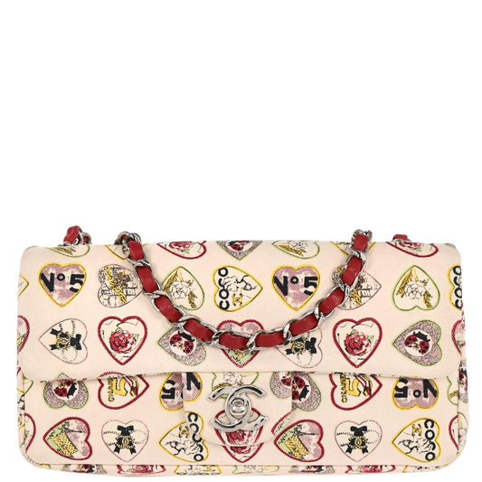 Chanel 2005-2006 Pink Canvas Valentine Chain Shoulder Bag