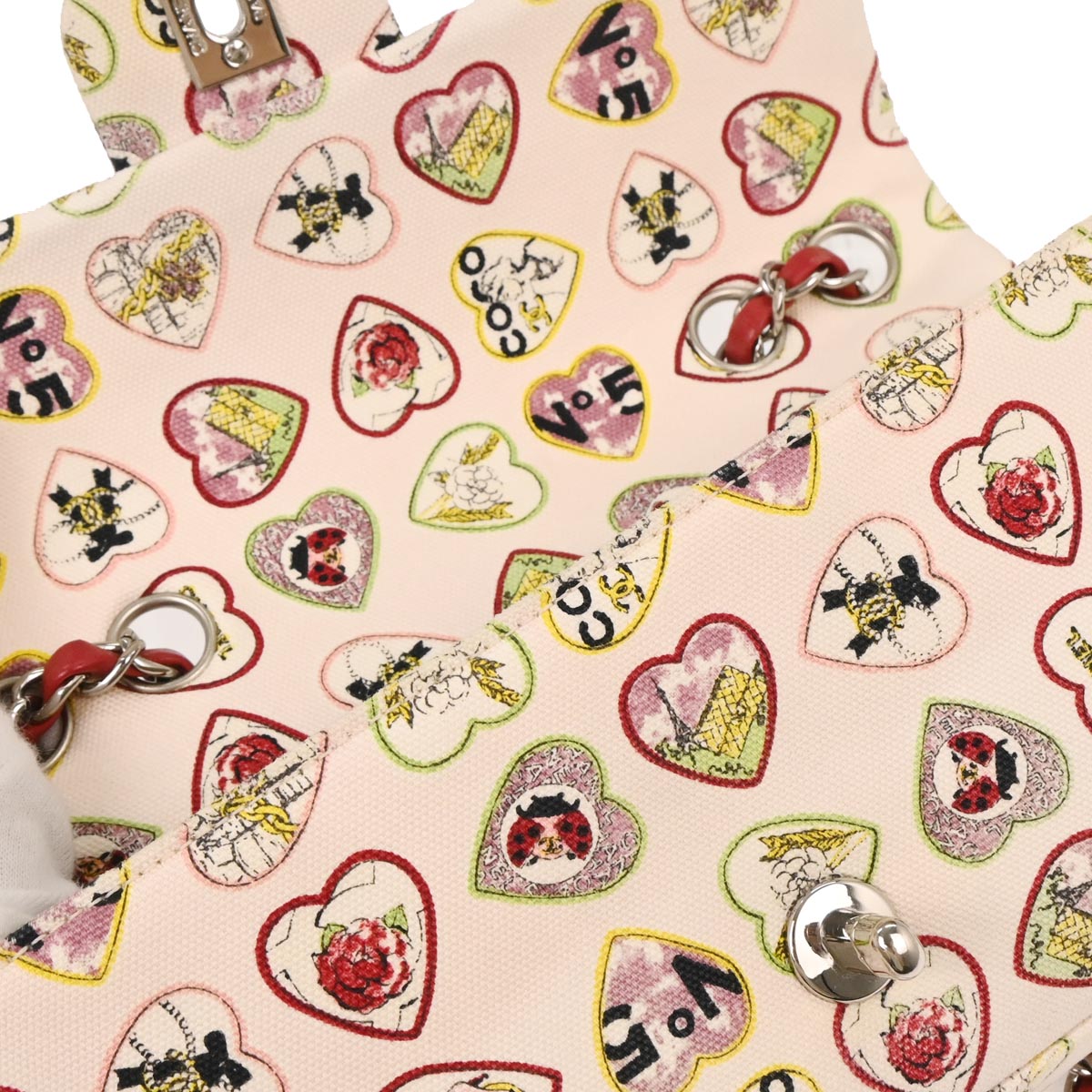 Chanel 2005-2006 Pink Canvas Valentine Chain Shoulder Bag