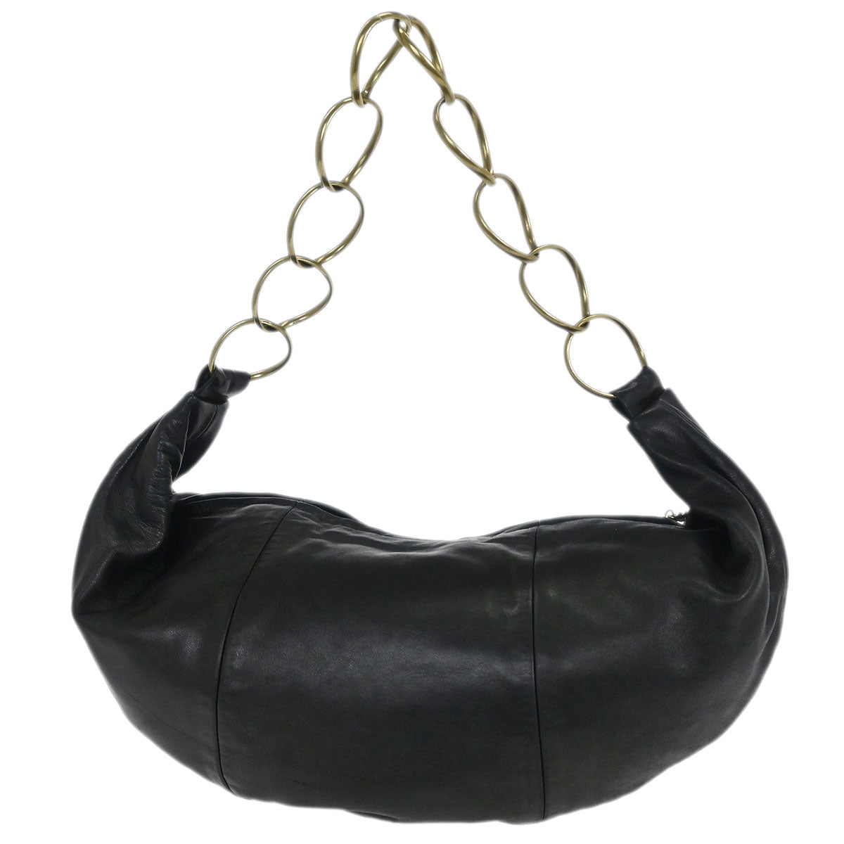 Chanel 2001-2003 Black Lambskin Half Moon Ring Chain Hobo Handbag