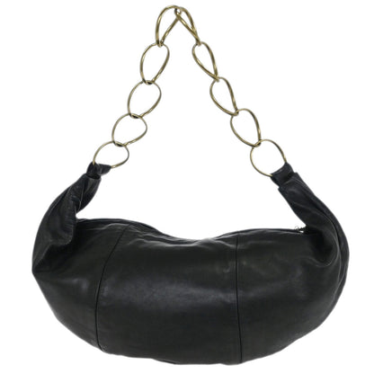 Chanel 2001-2003 Black Lambskin Half Moon Ring Chain Hobo Handbag