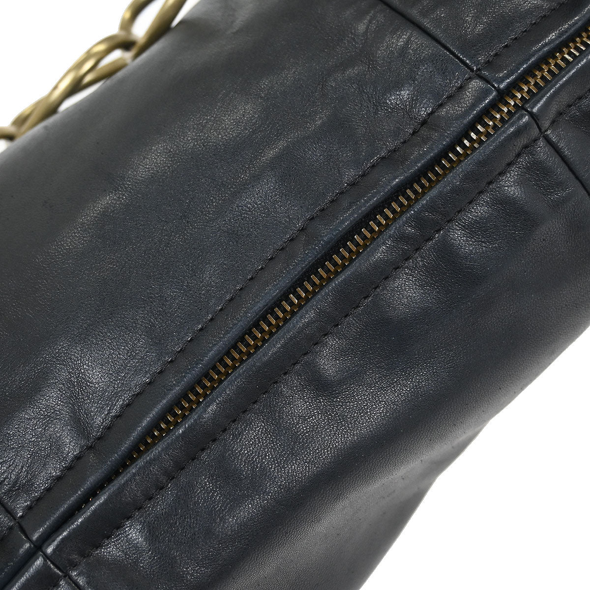 Chanel 2001-2003 Black Lambskin Half Moon Ring Chain Hobo Handbag