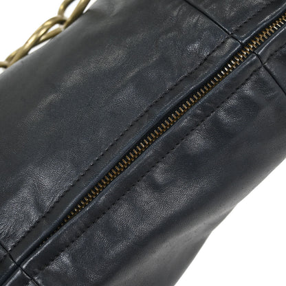 Chanel 2001-2003 Black Lambskin Half Moon Ring Chain Hobo Handbag