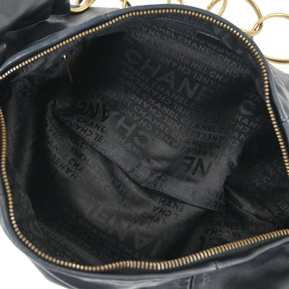 Chanel 2001-2003 Black Lambskin Half Moon Ring Chain Hobo Handbag