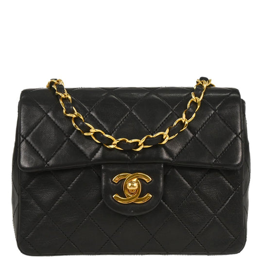 Chanel 1989-1991 Black Lambskin Mini Classic Square Flap Bag