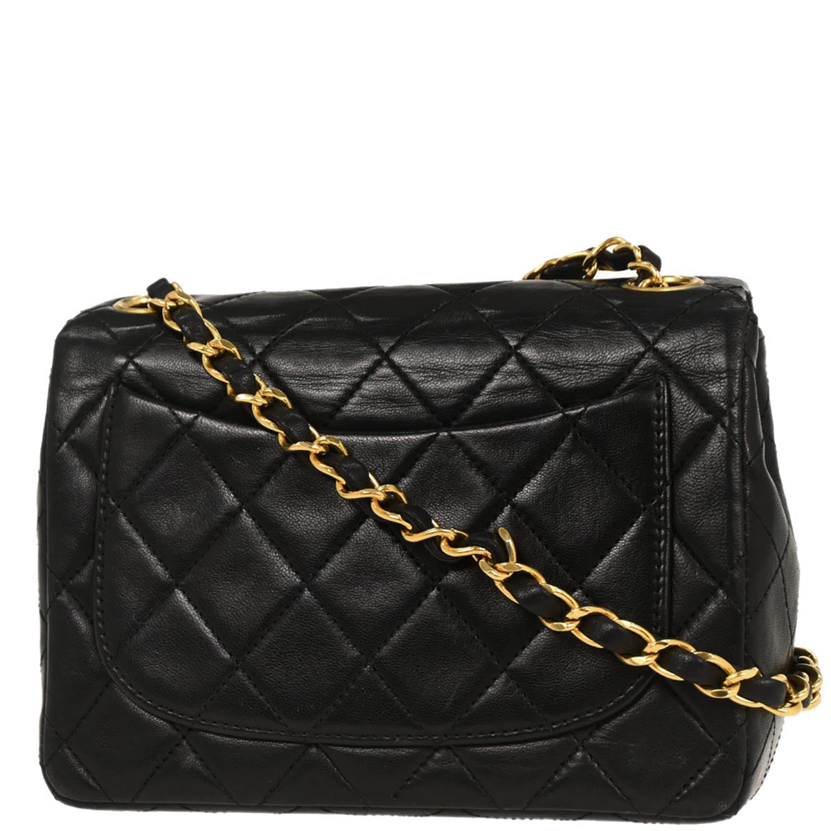 Chanel 1989-1991 Black Lambskin Mini Classic Square Flap Bag