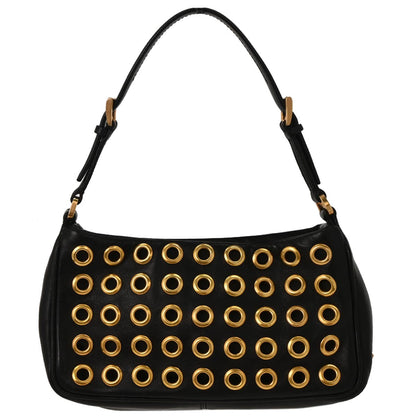 Prada Black Leather Metal Grommet Handbag