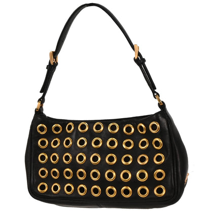 Prada Black Leather Metal Grommet Handbag