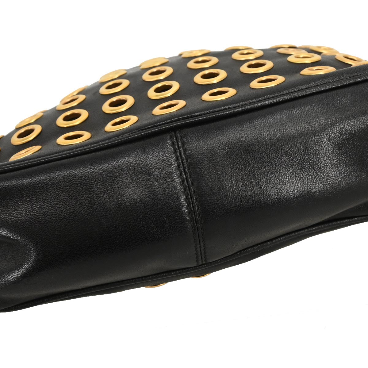 Prada Black Leather Metal Grommet Handbag