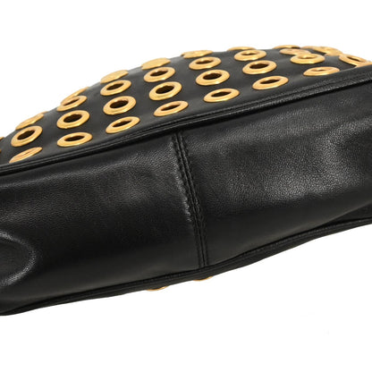 Prada Black Leather Metal Grommet Handbag
