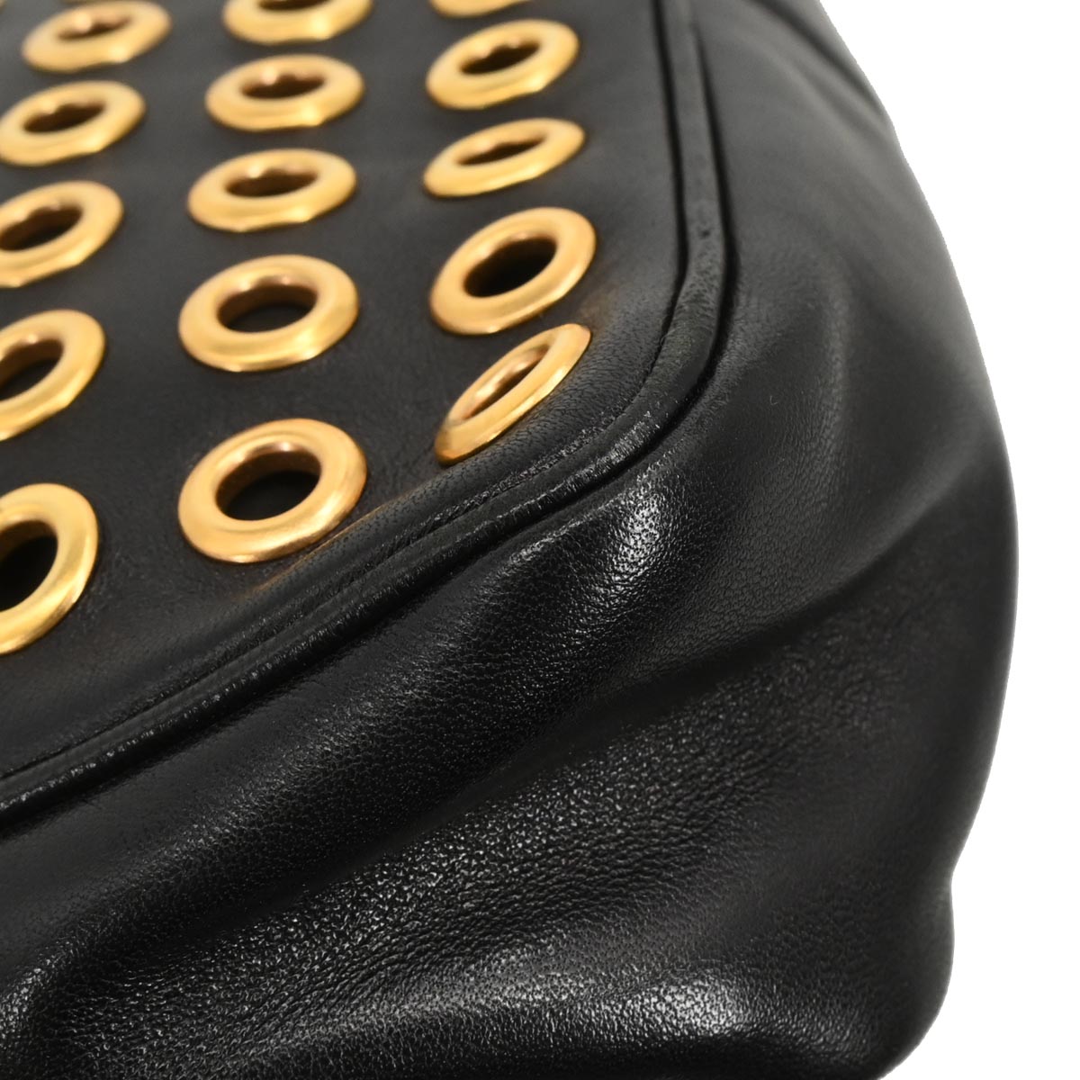 Prada Black Leather Metal Grommet Handbag