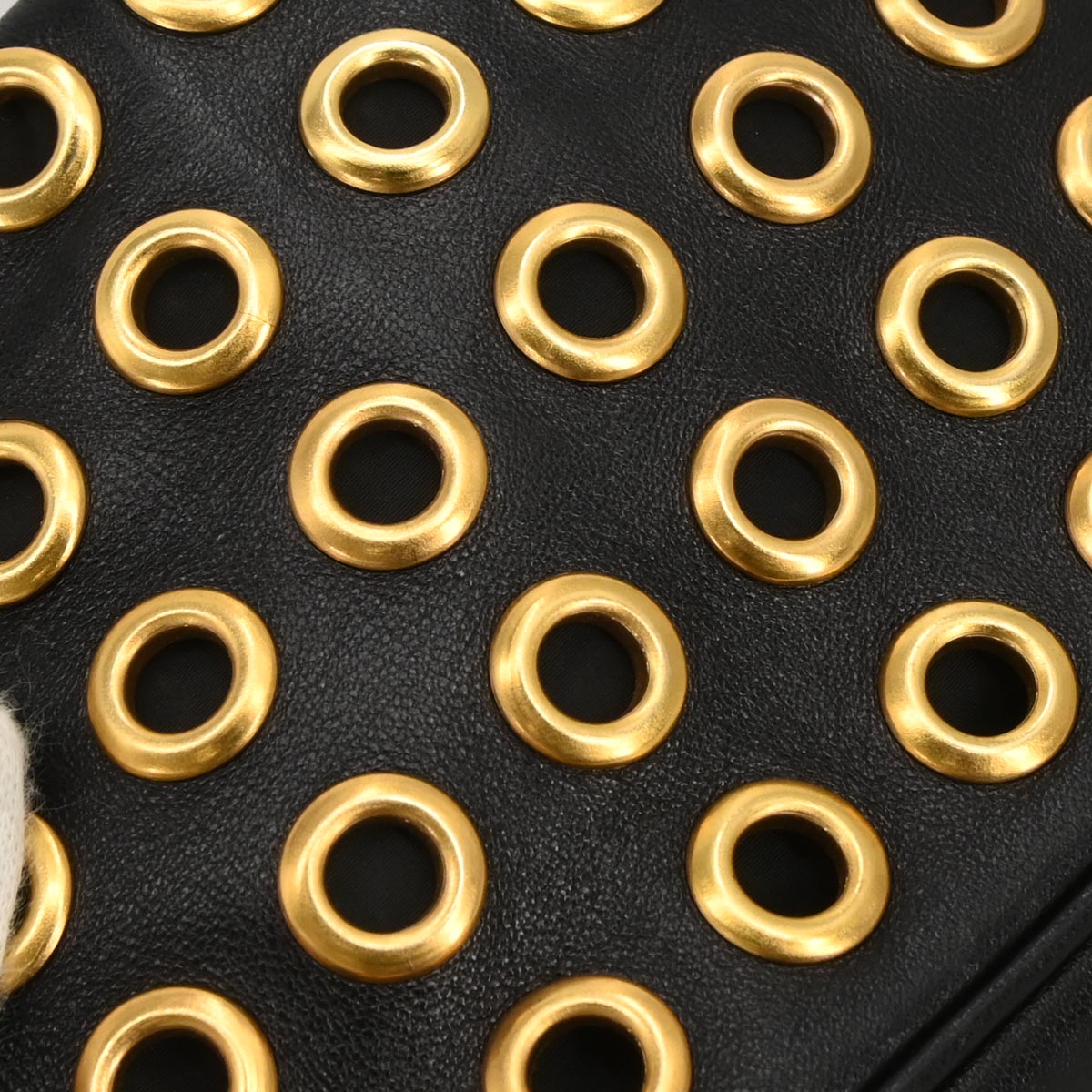 Prada Black Leather Metal Grommet Handbag