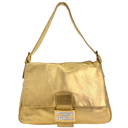 Fendi Gold Leather Mamma Baguette Handbag