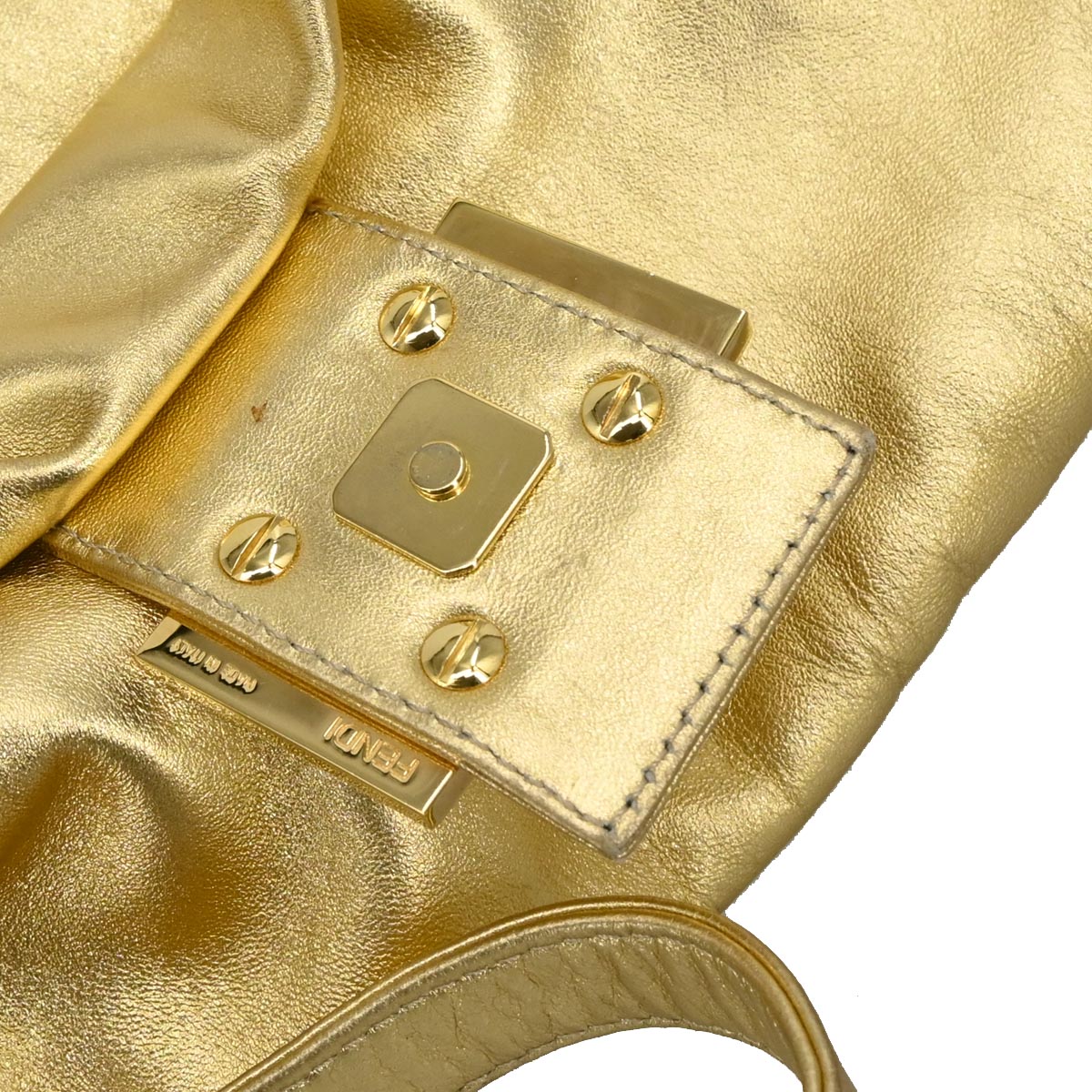 Fendi Gold Leather Mamma Baguette Handbag