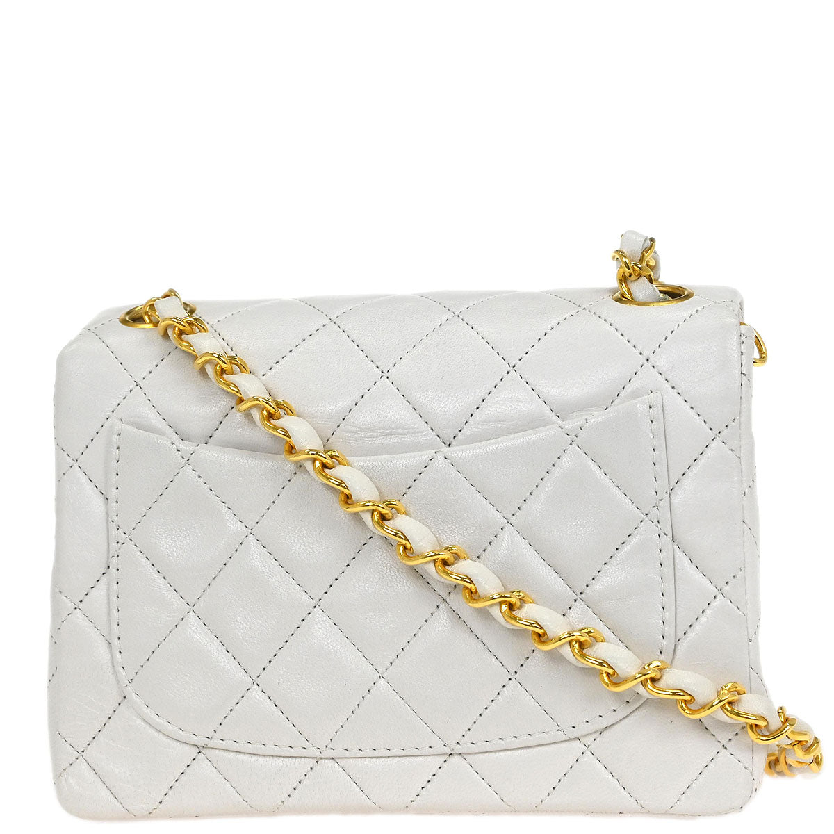 Chanel 1989-1991 White Lambskin Mini Classic Square Flap Shoulder Bag