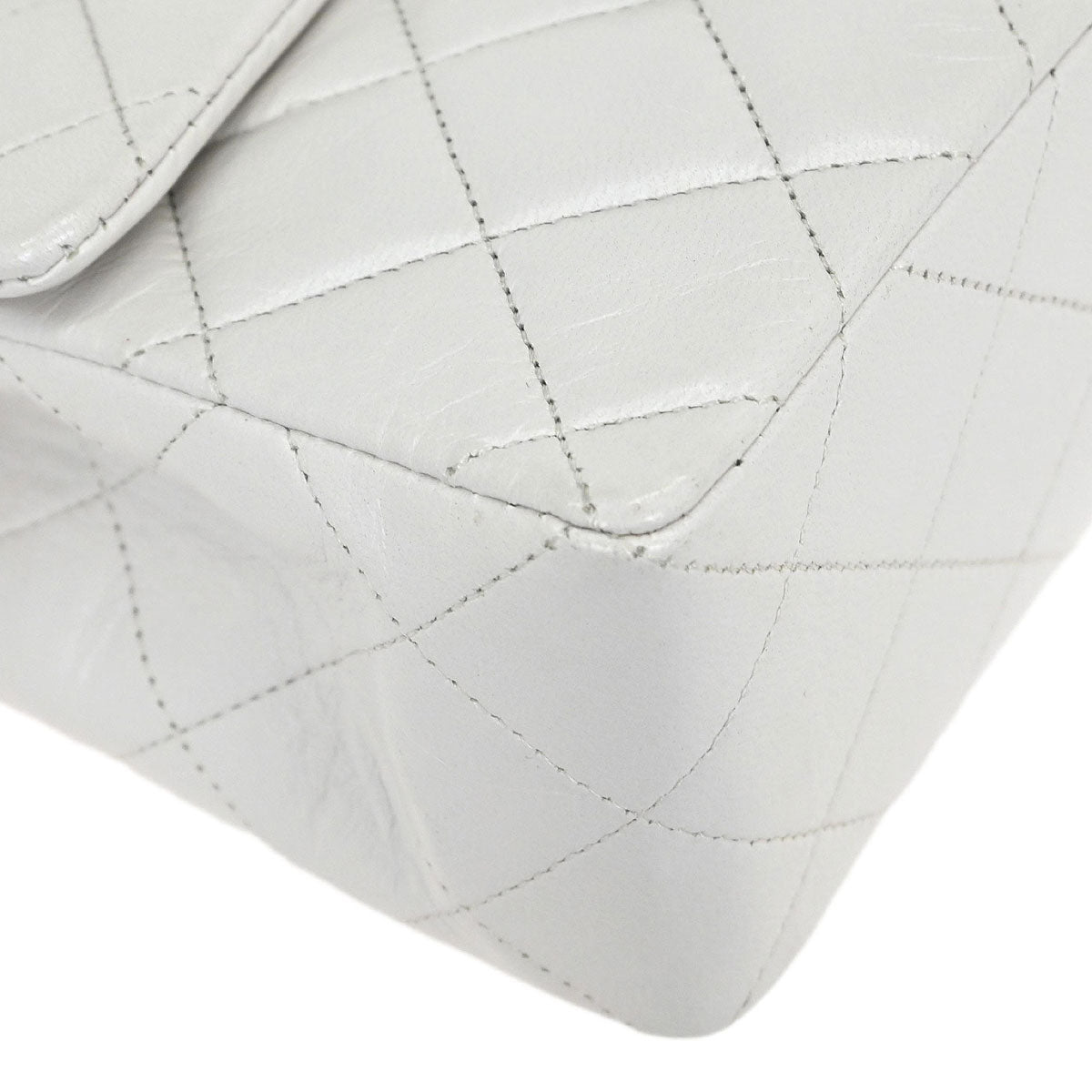 Chanel 1989-1991 White Lambskin Mini Classic Square Flap Shoulder Bag