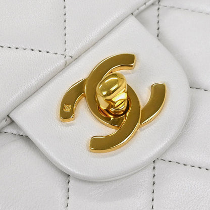 Chanel 1989-1991 White Lambskin Mini Classic Square Flap Shoulder Bag