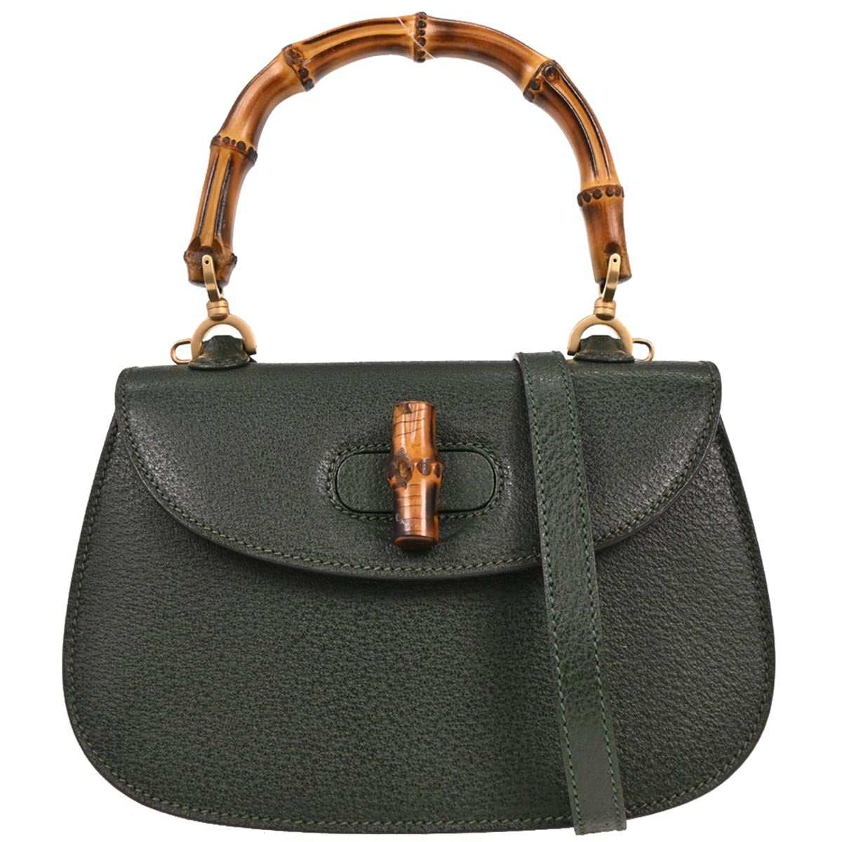 Gucci Green Pigskin Bamboo 2way Shoulder Handbag
