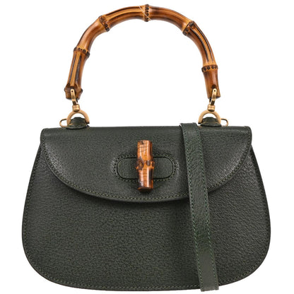 Gucci Green Pigskin Bamboo 2way Shoulder Handbag