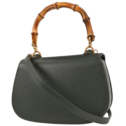 Gucci Green Pigskin Bamboo 2way Shoulder Handbag
