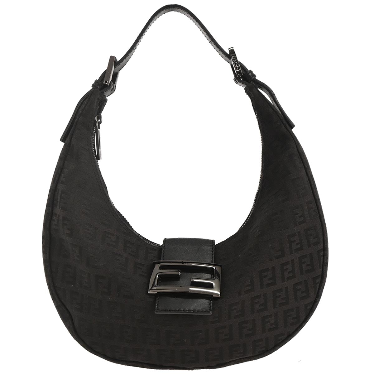 Fendi Black Canvas Zucchino Half Moon Handbag