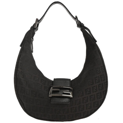 Fendi Black Canvas Zucchino Half Moon Handbag